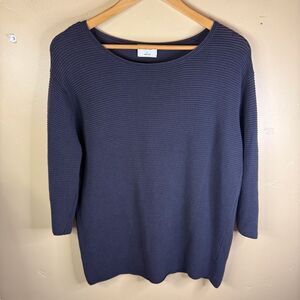 Aritzia Wilfred Linen 3/4 Sleeve Ribbed Pullover Top Size Small Black‎ Classic